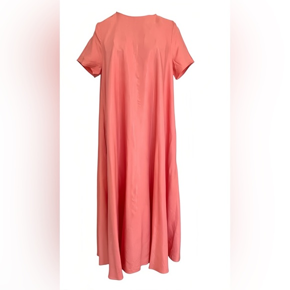 Banana Republic Aurelia Maxi Dress XS Coral Papaya Viscose Hemp Short Sleeve - Picture 6 of 9
